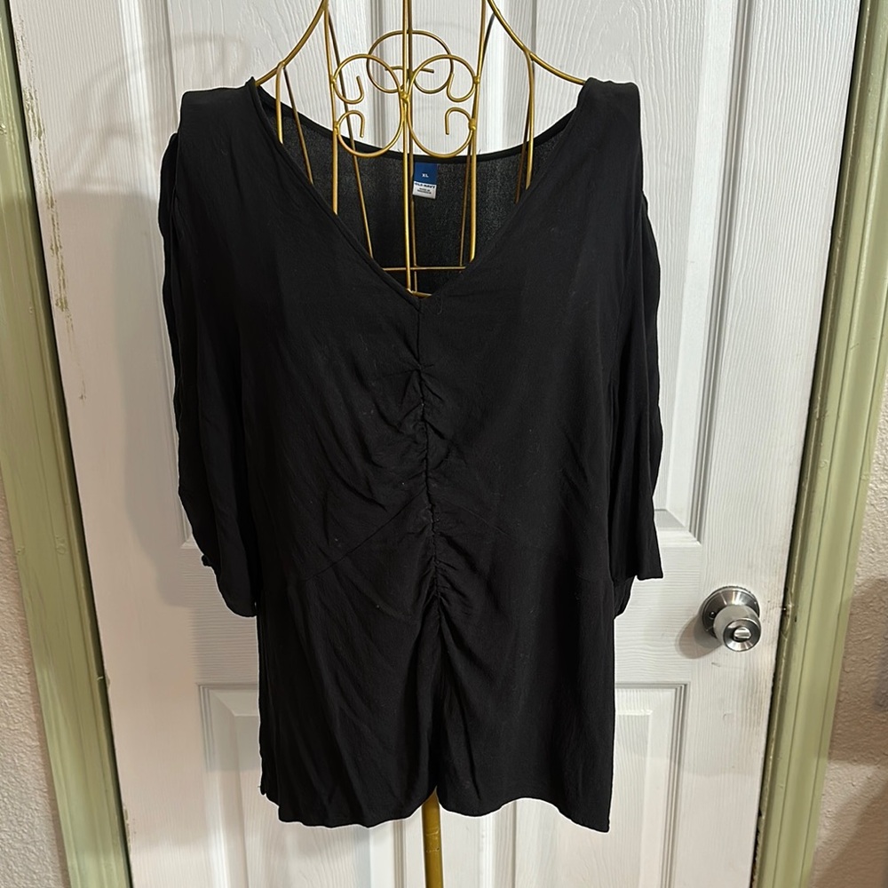 Old Navy Black Ruched Blouse with Flutter Sleeves Size XL